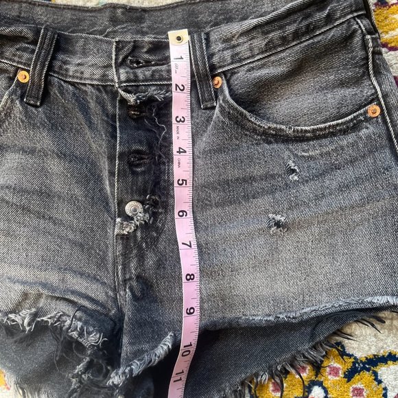 Levi's 501 High Rise Exposed Button Fly, washed black denim shorts, W27 - Picture 7 of 8